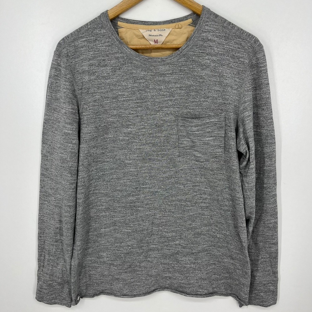 Rag & Bone Mens Gray Heathered Long Sleeve Pocket Tee Shirt Size M Cotton